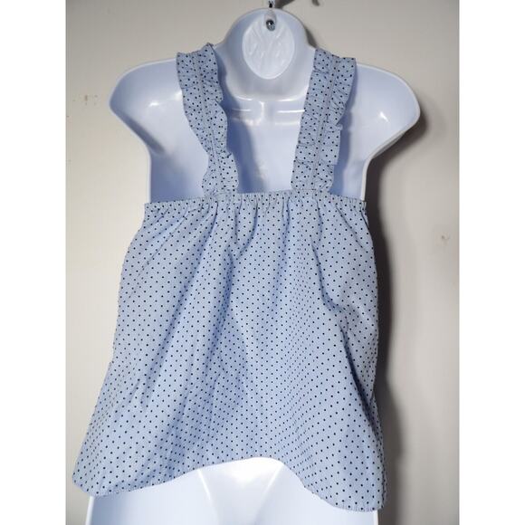 Waverly Grey Tank Top Small Ruffle Blue Grid Plaid Polka Dot Cottage Core - Picture 4 of 11